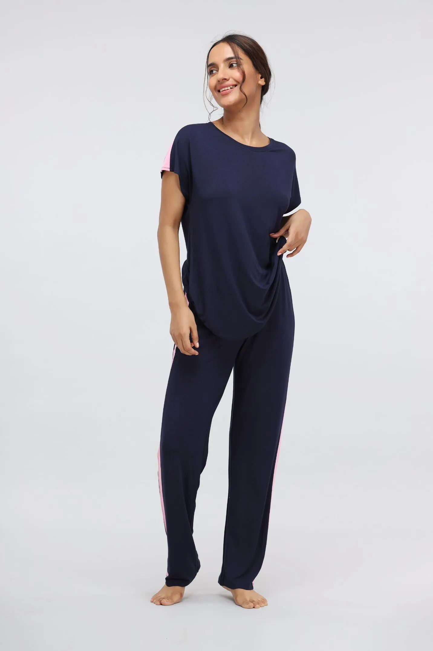Blue Supima® Pink Stripe Classic Top