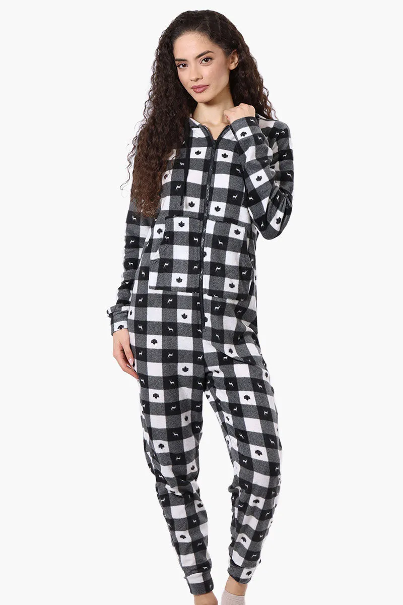 Canada Weather Gear Hooded Plaid Fleece Onesie - Black