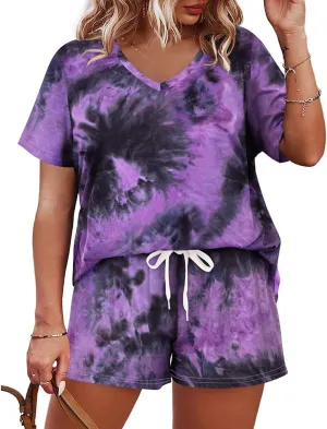 CARCOS Womens Plus Size 2 Piece Outfits Summer Shorts Sets Lounge Set Track Suits Vacation Outfits with Pocket XL-5XL