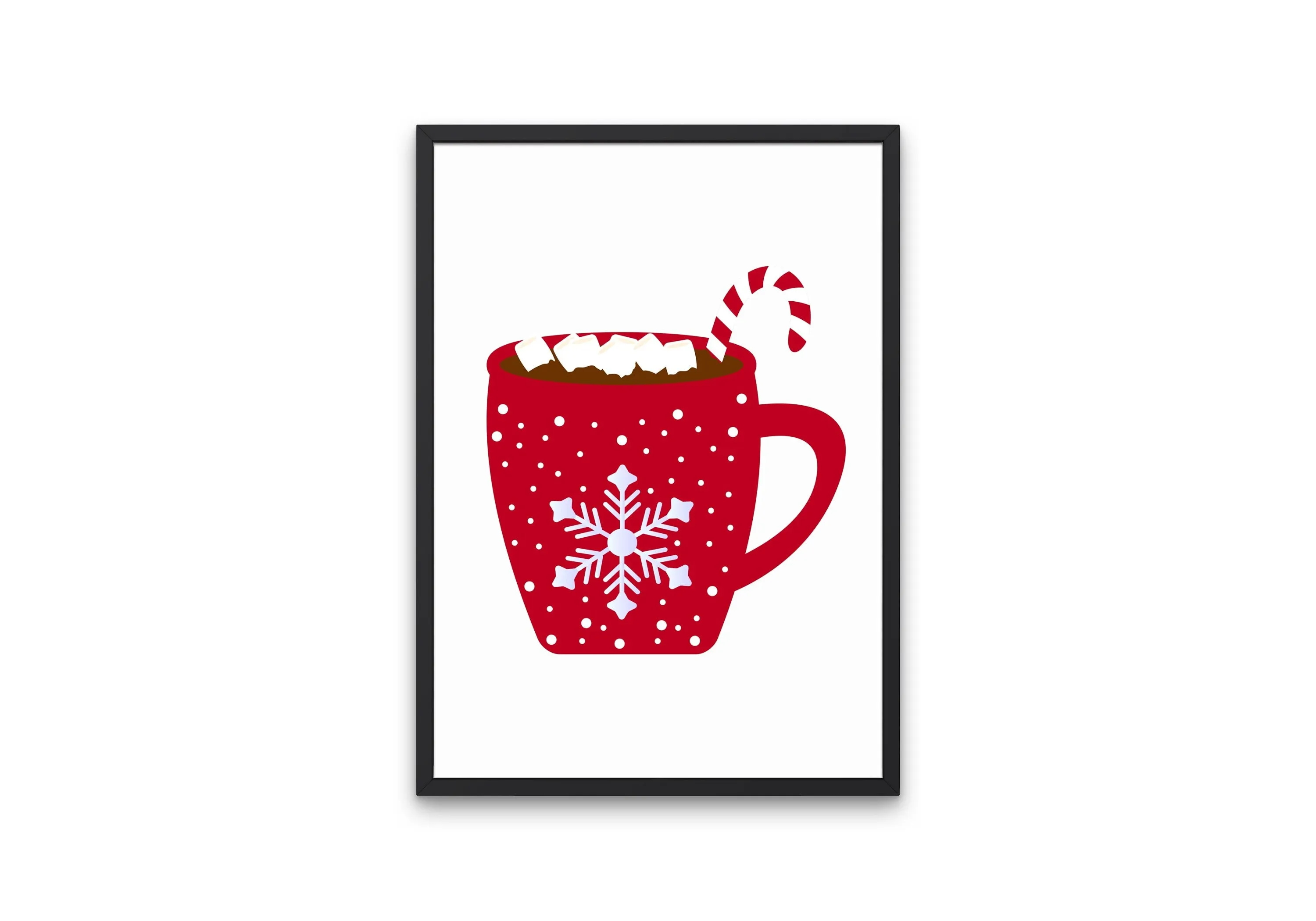 Christmas Hot Cocoa Mug Digital Print, Winter Illustration Print, Hot Cocoa Decor, Hygge Print, Merry Christmas Candy Cane, Snowflake Print