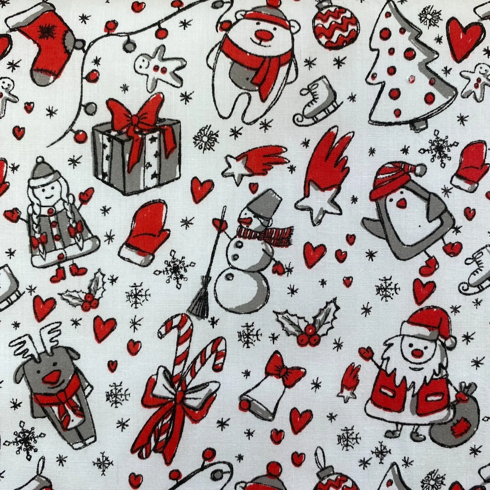 Christmas Polycotton Prints - Doodle Christmas - £3.00 Per Metre - Sold by Half Metre
