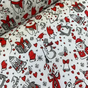Christmas Polycotton Prints - Doodle Christmas - £3.00 Per Metre - Sold by Half Metre