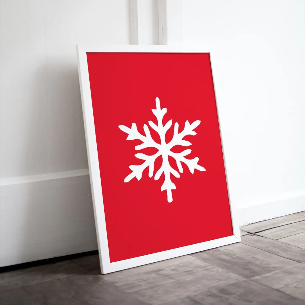 Christmas Snowflake Print INSTANT DOWNLOAD Art Prints, Winter Wall Art Set, Red Aesthetic, Winter Illustration Prints, Skiing Prints, Winter Onederland