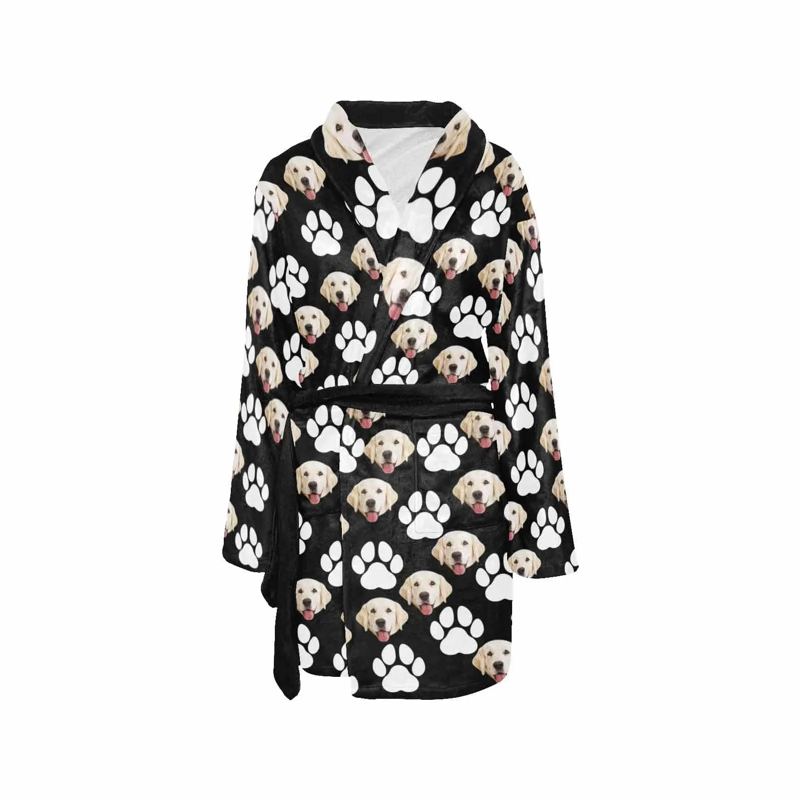Custom Face Fleece Robe Dog Pictures Personalized All Over Print Pajama Kimono Robe for Men Women
