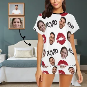 Custom Pajamas Cute Red Lips Sleepwear Personalized Couple Face Women's Short Pajama Set