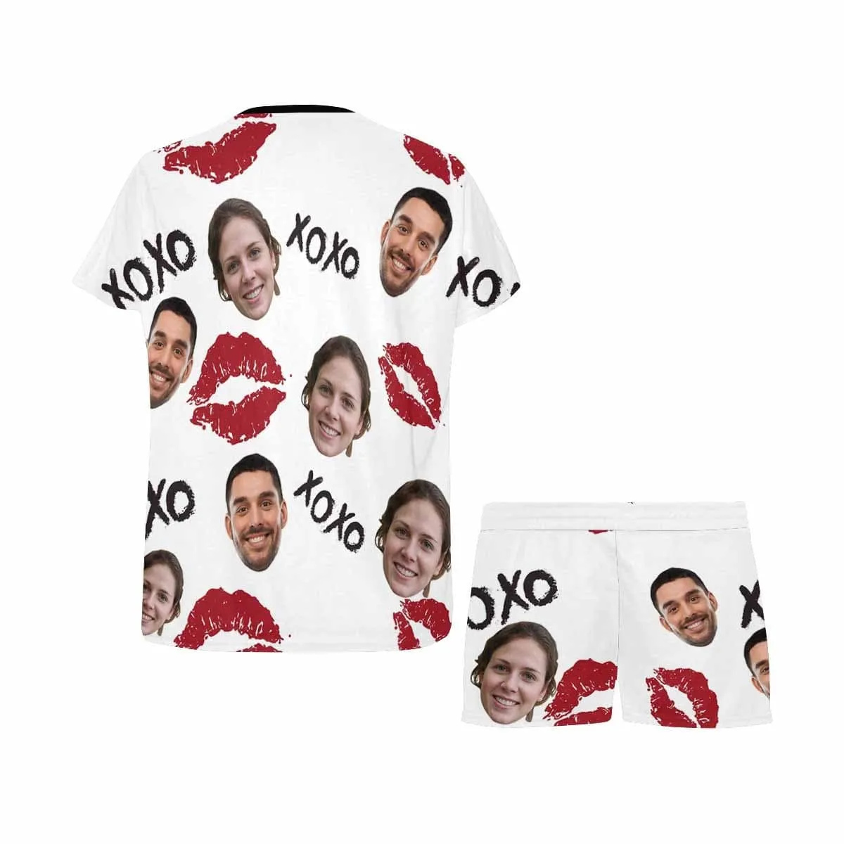 Custom Pajamas Cute Red Lips Sleepwear Personalized Couple Face Women's Short Pajama Set