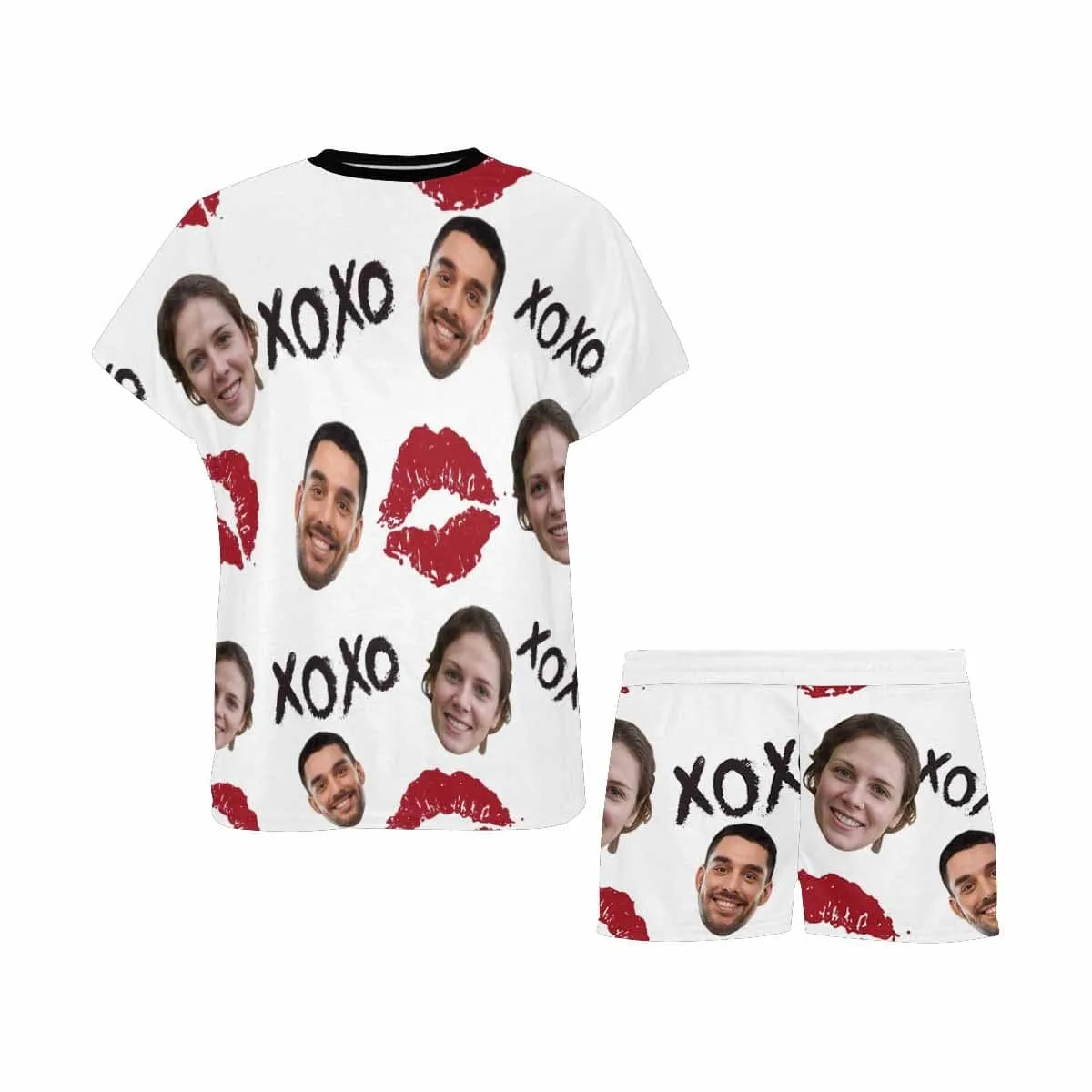 Custom Pajamas Cute Red Lips Sleepwear Personalized Couple Face Women's Short Pajama Set