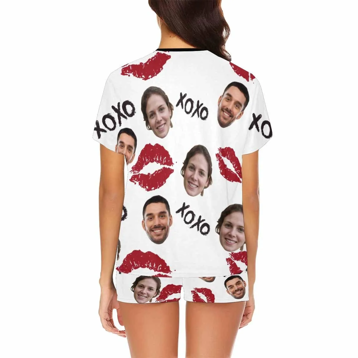 Custom Pajamas Cute Red Lips Sleepwear Personalized Couple Face Women's Short Pajama Set