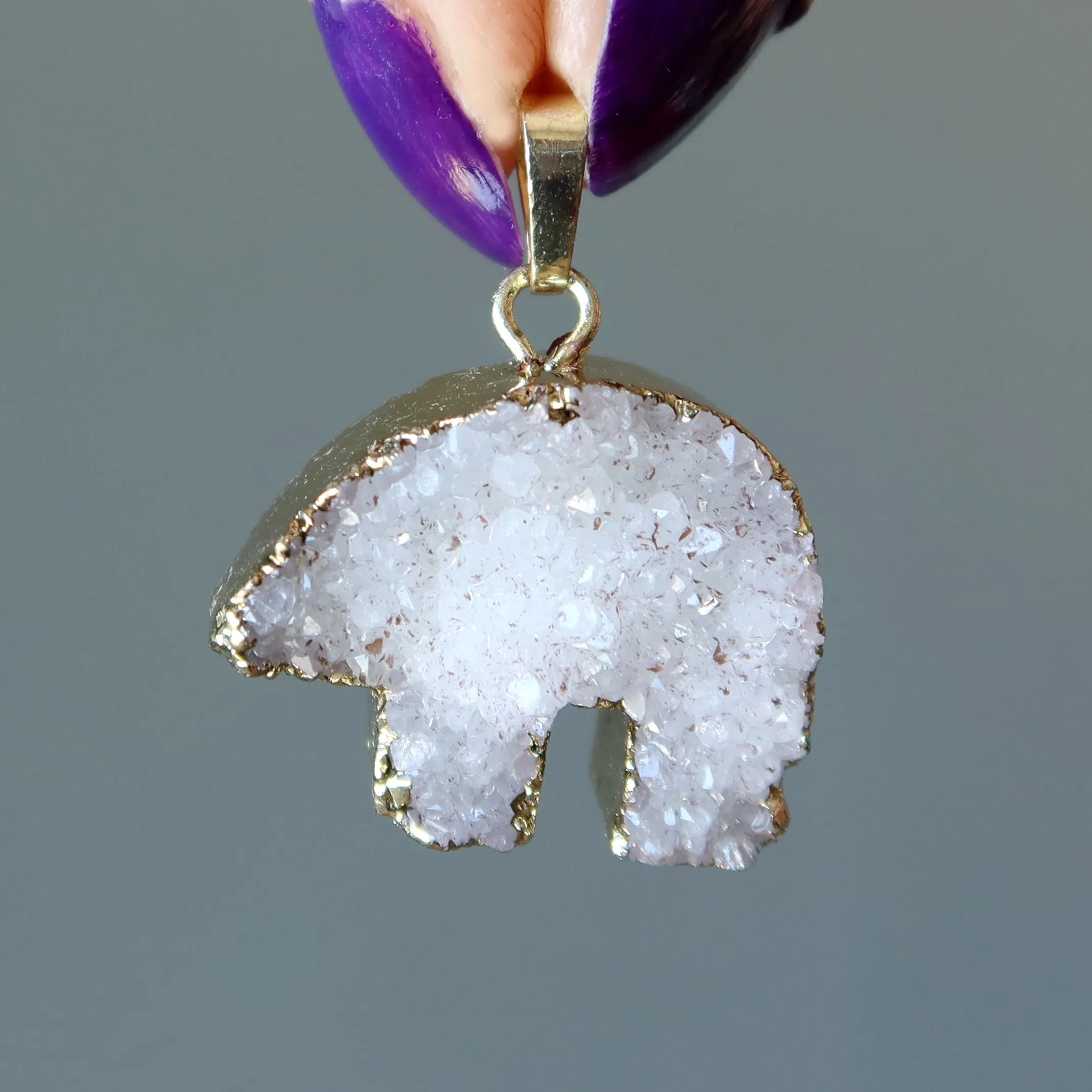 Druzy Quartz Pendant Polar Bear Up Above Animal Guardian Gem