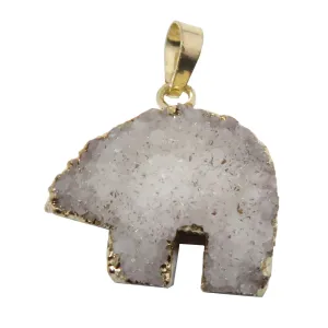 Druzy Quartz Pendant Polar Bear Up Above Animal Guardian Gem