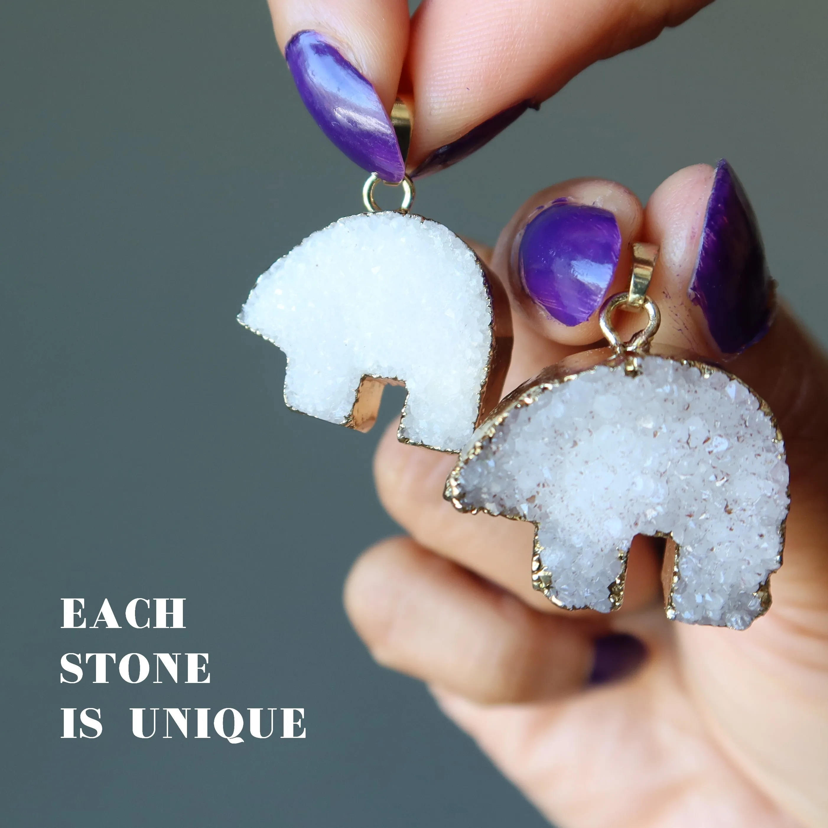 Druzy Quartz Pendant Polar Bear Up Above Animal Guardian Gem