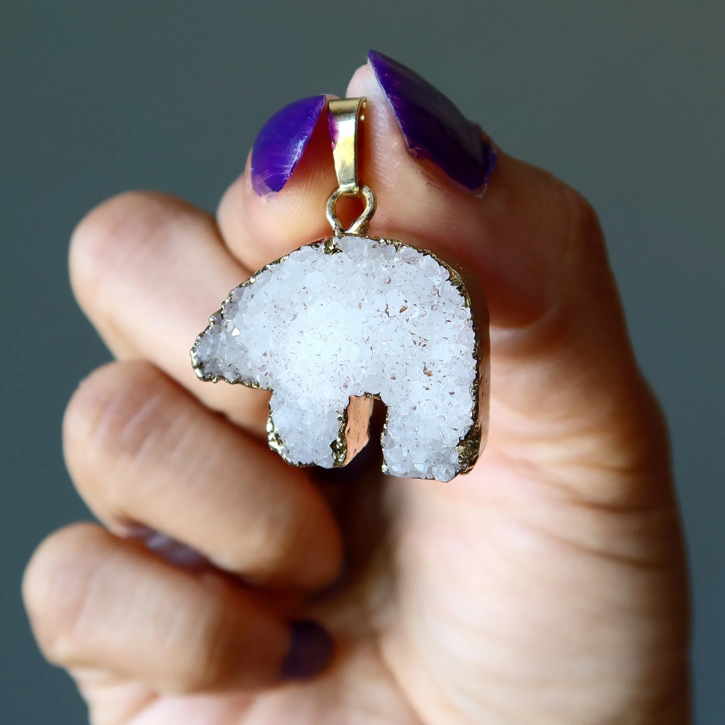 Druzy Quartz Pendant Polar Bear Up Above Animal Guardian Gem