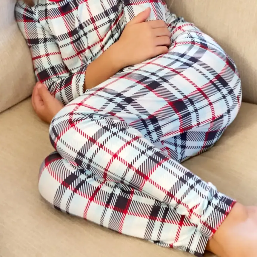 holiday plaid bamboo kids two piece pajamas