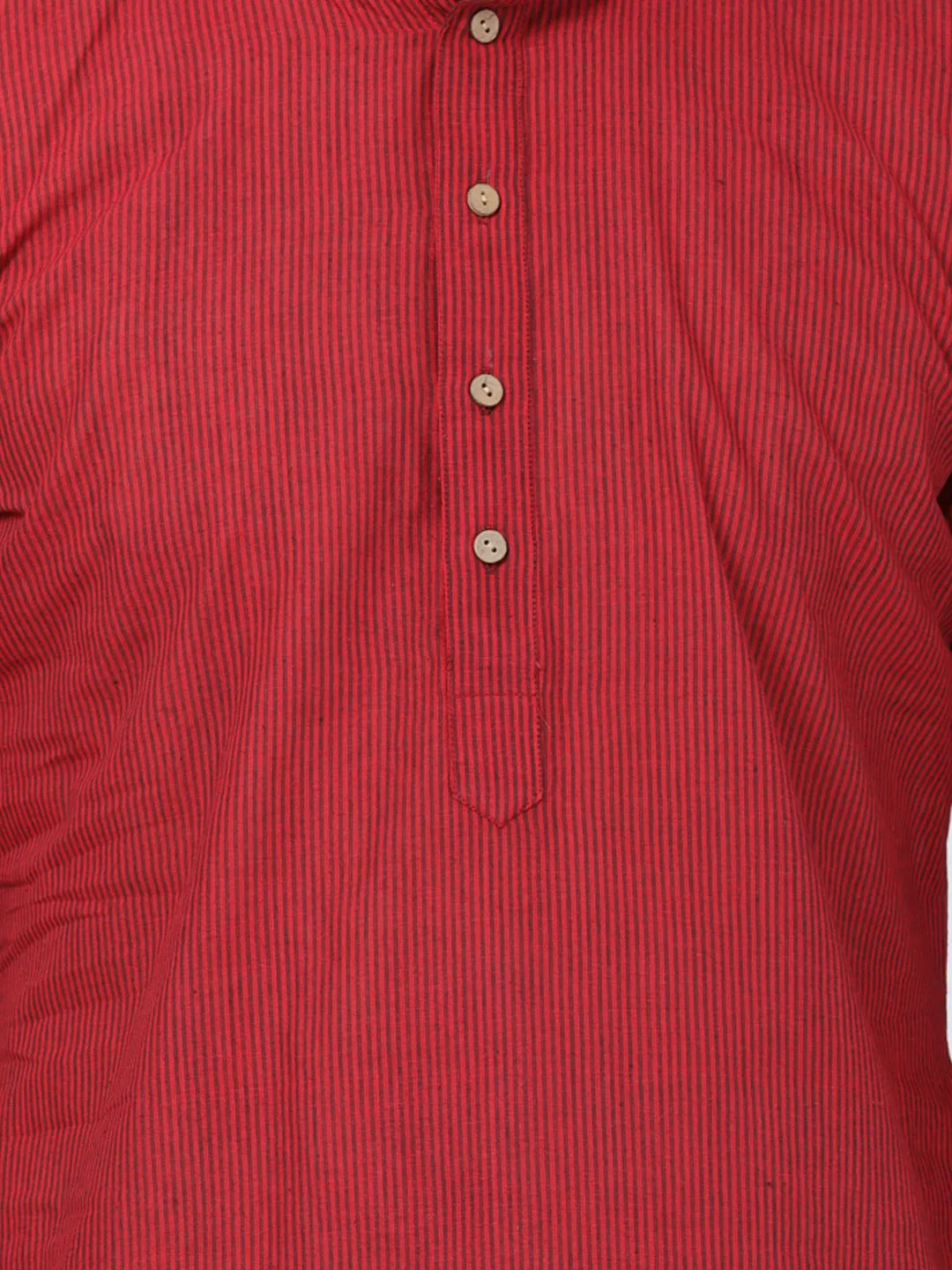 Jashvi Men's Red Cotton Handloom Kurta With Pyjamas Set