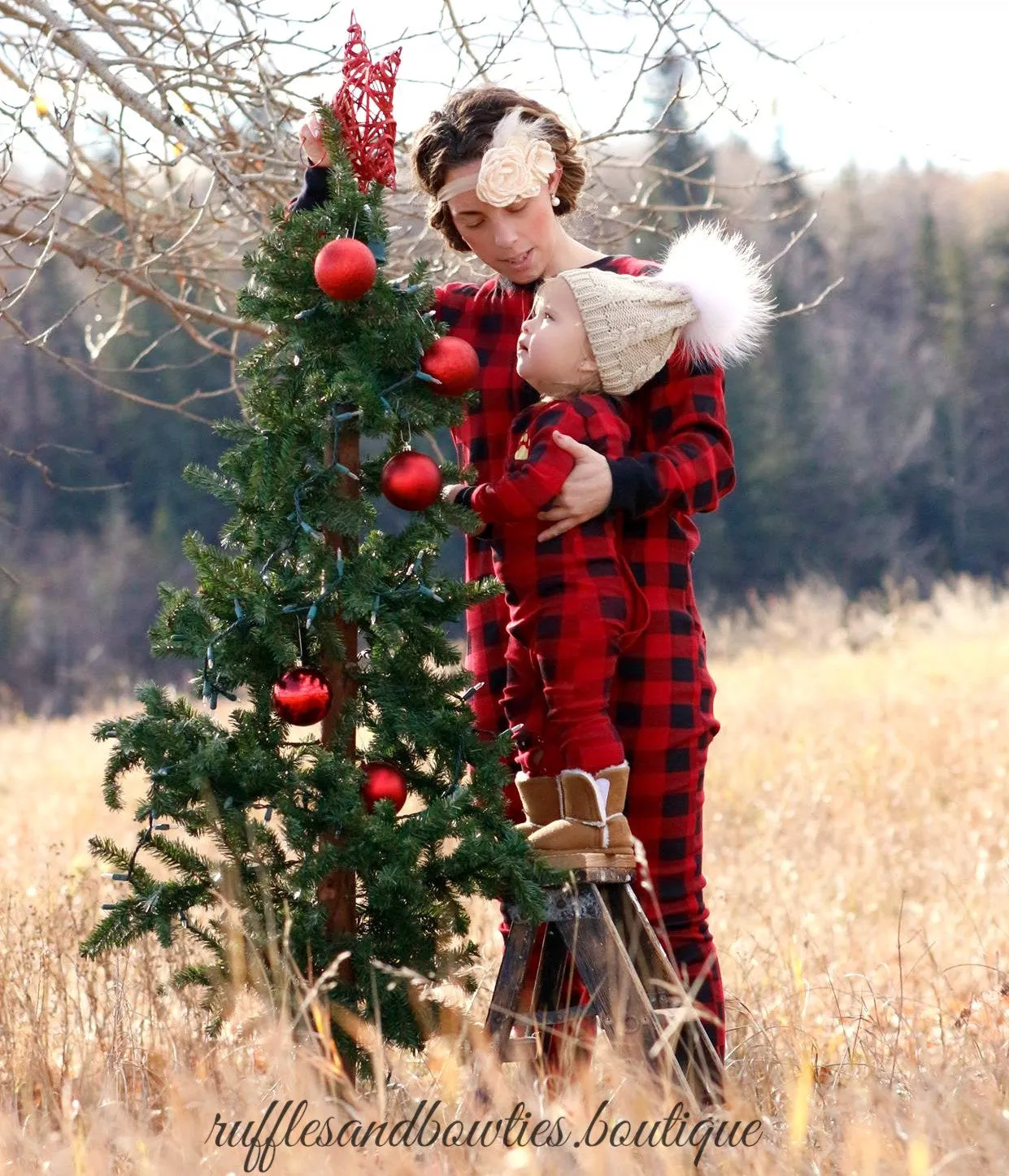 Lazyone Youth & Adult Buffalo Plaid BEAR CHEEKS Flapjack Matching Christmas Pj's