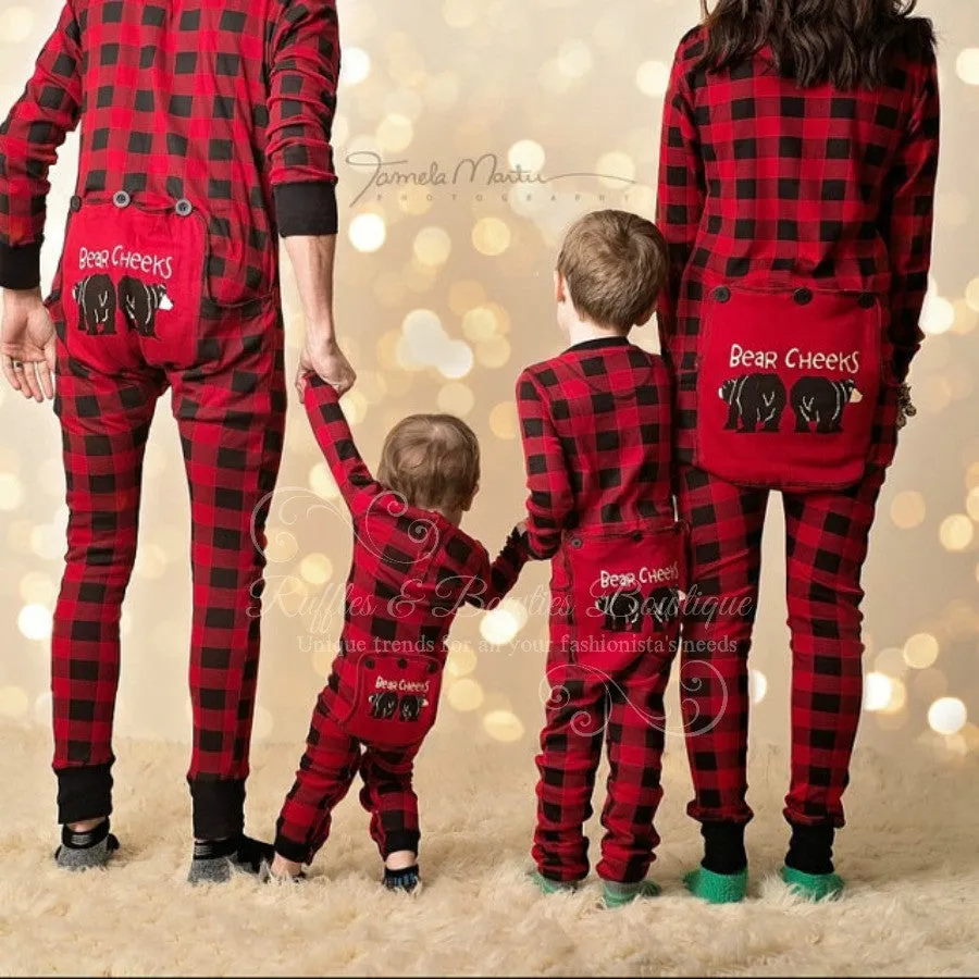 Lazyone Youth & Adult Buffalo Plaid BEAR CHEEKS Flapjack Matching Christmas Pj's