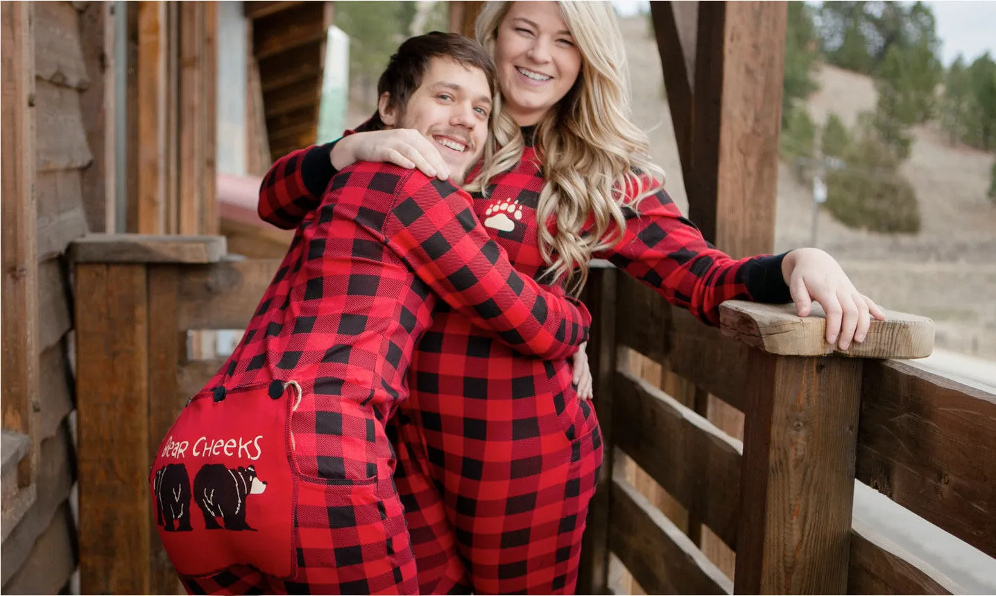 Lazyone Youth & Adult Buffalo Plaid BEAR CHEEKS Flapjack Matching Christmas Pj's