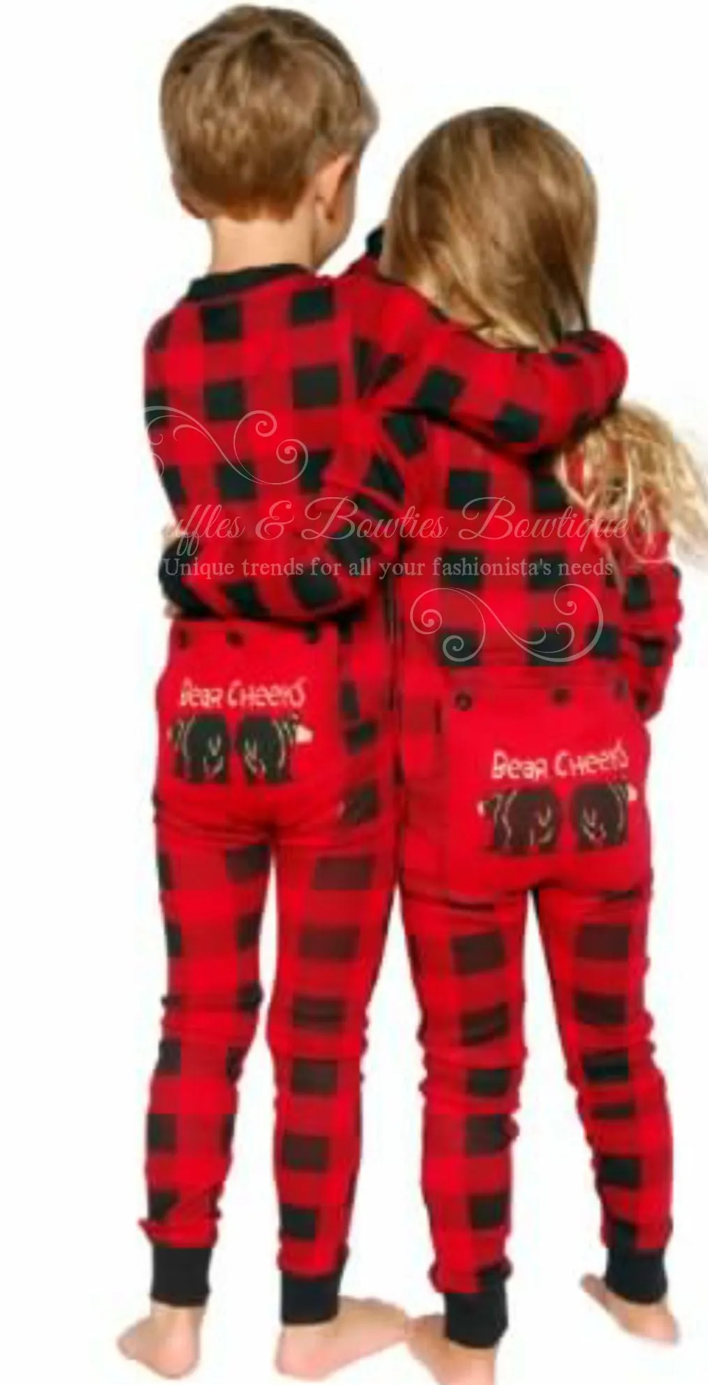 Lazyone Youth & Adult Buffalo Plaid BEAR CHEEKS Flapjack Matching Christmas Pj's