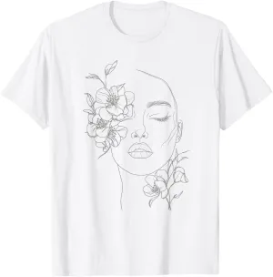 Minimalist Aesthetic Women's Face Abstract Line Art Drawing T-Shirt