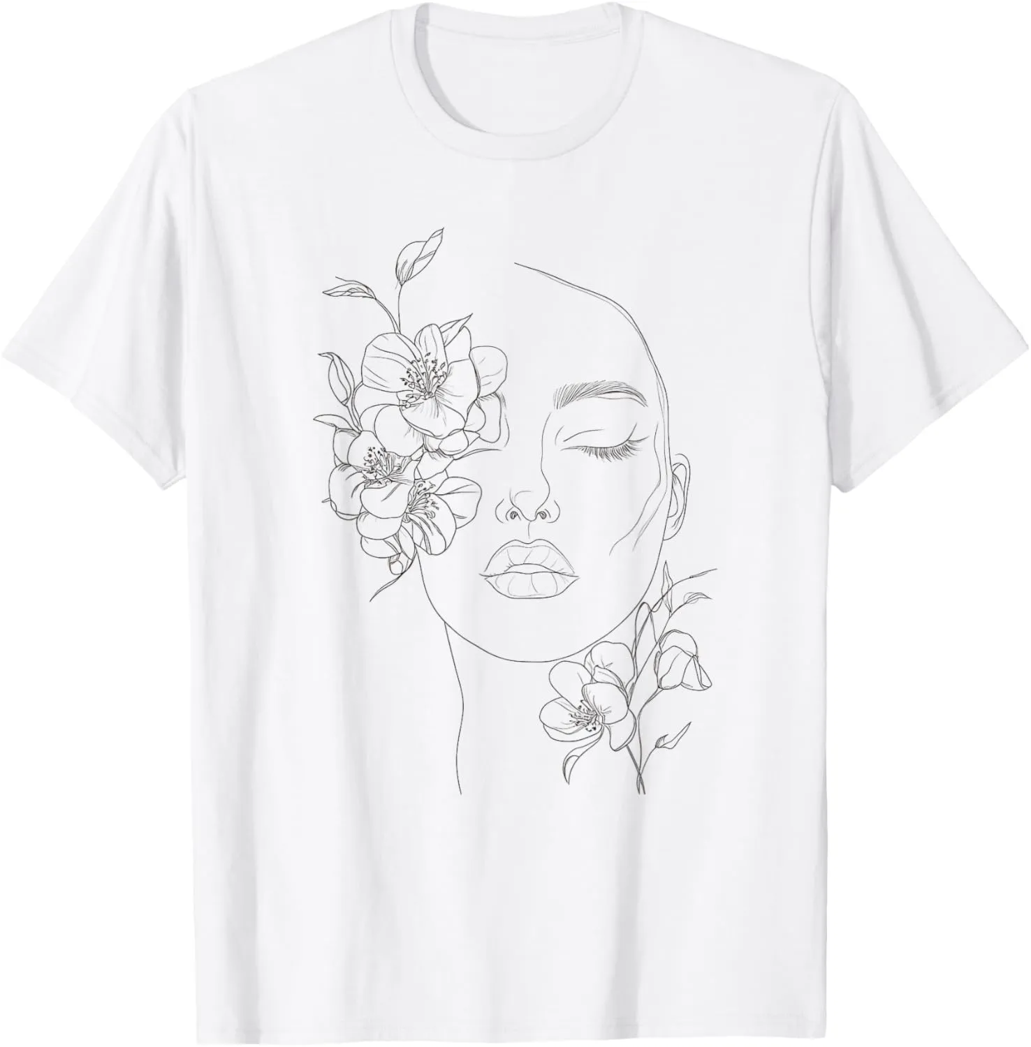 Minimalist Aesthetic Women's Face Abstract Line Art Drawing T-Shirt