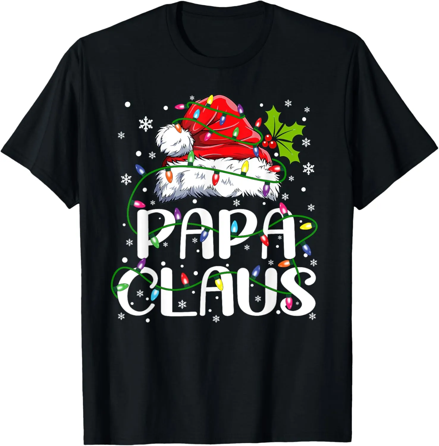 Papa Claus Christmas Lights Pajama Family Matching T-Shirt
