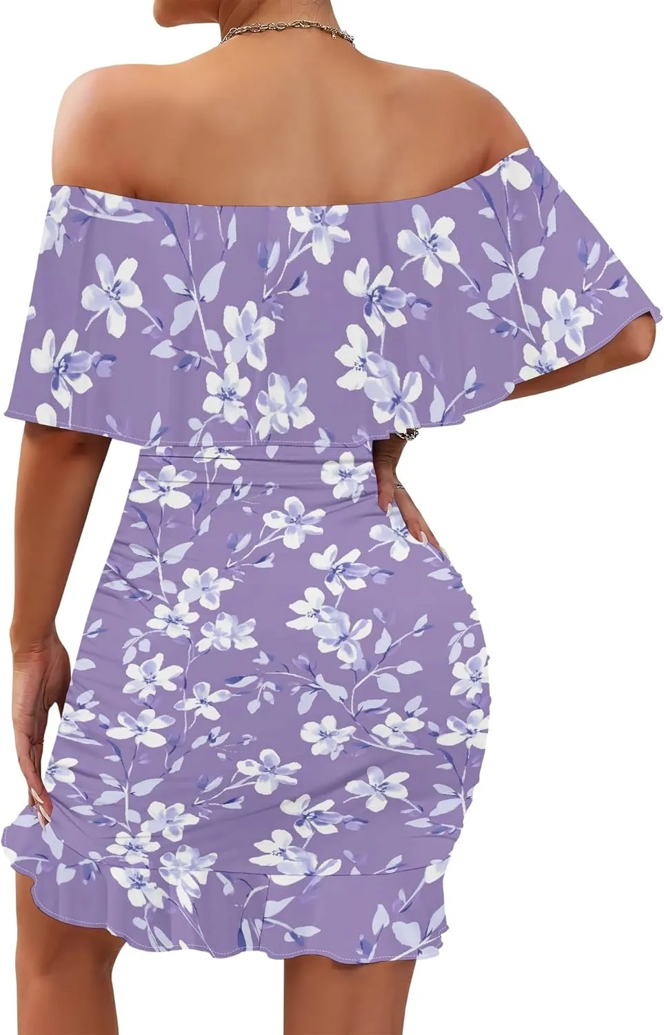PinkPatty Summer Mini Dress for Women Off Shoulder Ruffled Bodycon Dresses Short Beach Sundress