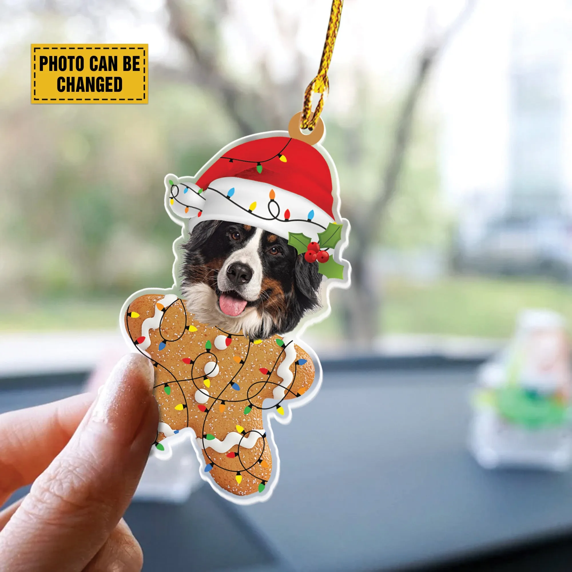 Teesdily | Customize Bernese Mountain Gingerbread Man Ornament, Dog Christmas Ornament, Gingerbread Dog Ornament Christmas Car Hanging, Dog Lover Gift
