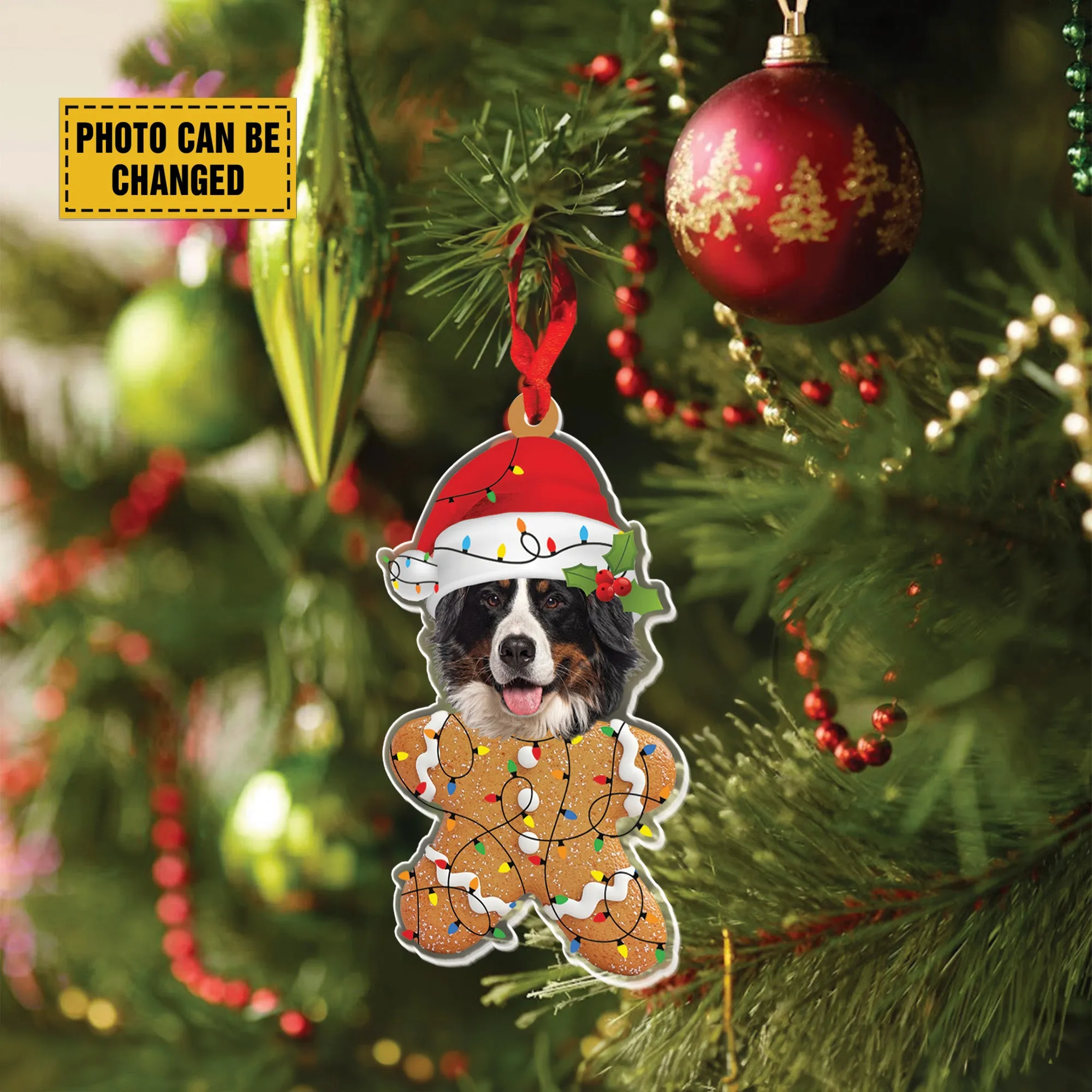 Teesdily | Customize Bernese Mountain Gingerbread Man Ornament, Dog Christmas Ornament, Gingerbread Dog Ornament Christmas Car Hanging, Dog Lover Gift
