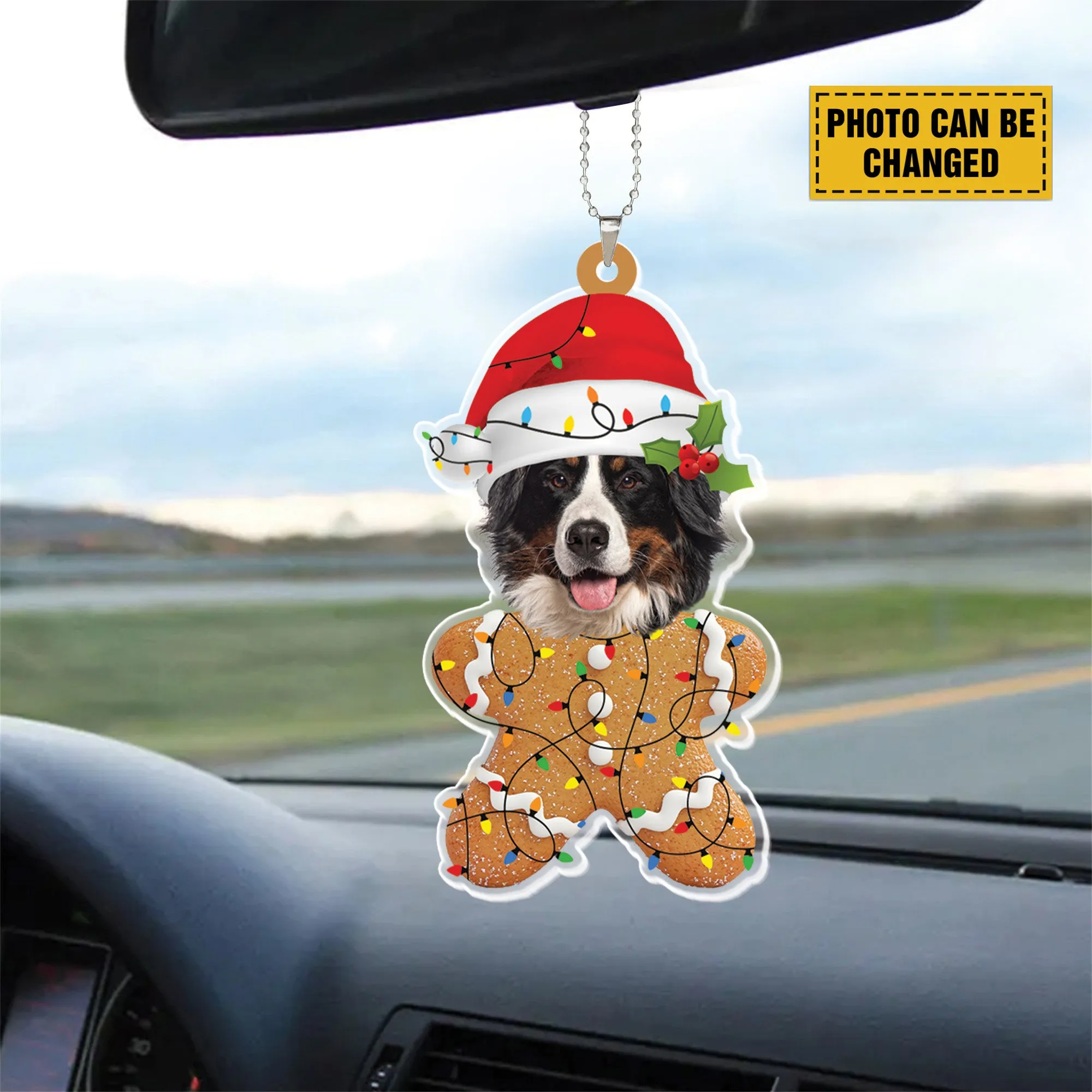 Teesdily | Customize Bernese Mountain Gingerbread Man Ornament, Dog Christmas Ornament, Gingerbread Dog Ornament Christmas Car Hanging, Dog Lover Gift