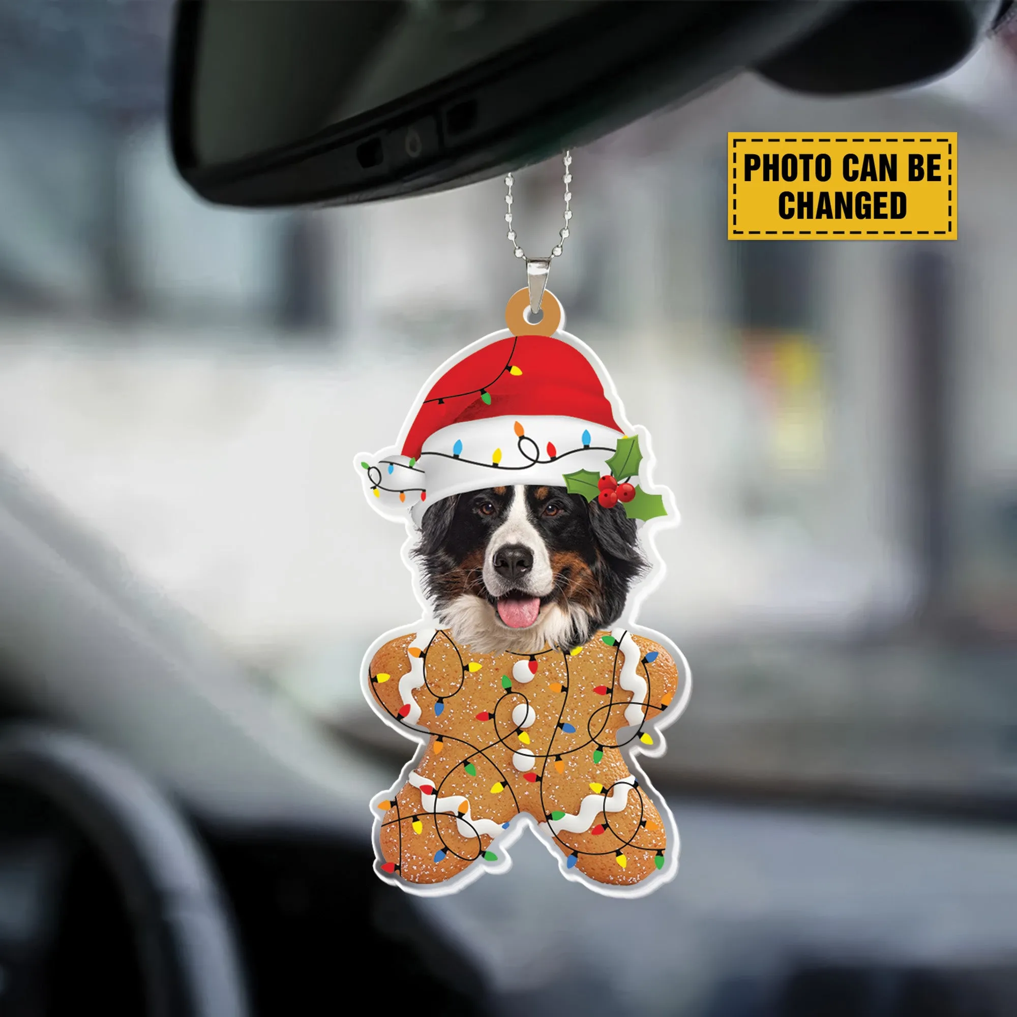 Teesdily | Customize Bernese Mountain Gingerbread Man Ornament, Dog Christmas Ornament, Gingerbread Dog Ornament Christmas Car Hanging, Dog Lover Gift
