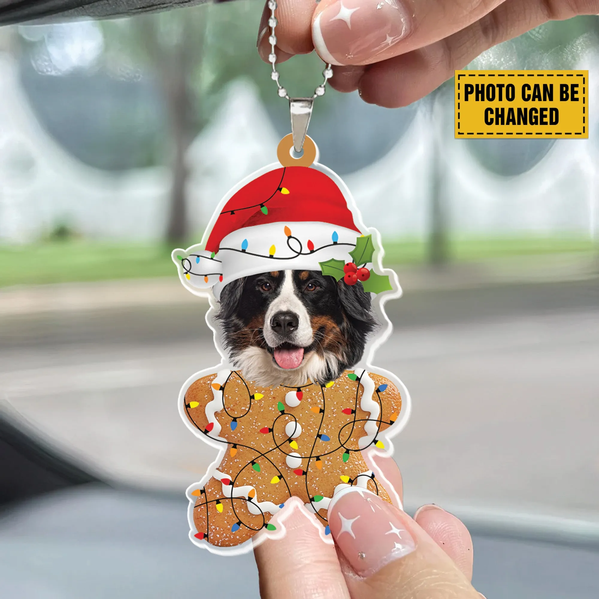 Teesdily | Customize Bernese Mountain Gingerbread Man Ornament, Dog Christmas Ornament, Gingerbread Dog Ornament Christmas Car Hanging, Dog Lover Gift