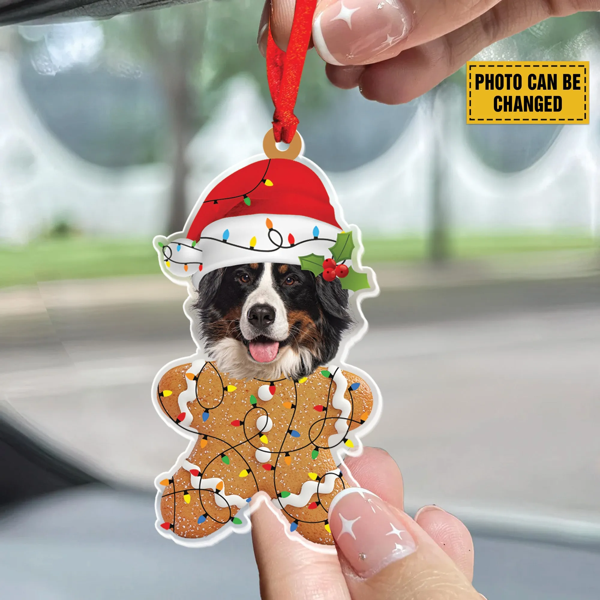 Teesdily | Customize Bernese Mountain Gingerbread Man Ornament, Dog Christmas Ornament, Gingerbread Dog Ornament Christmas Car Hanging, Dog Lover Gift