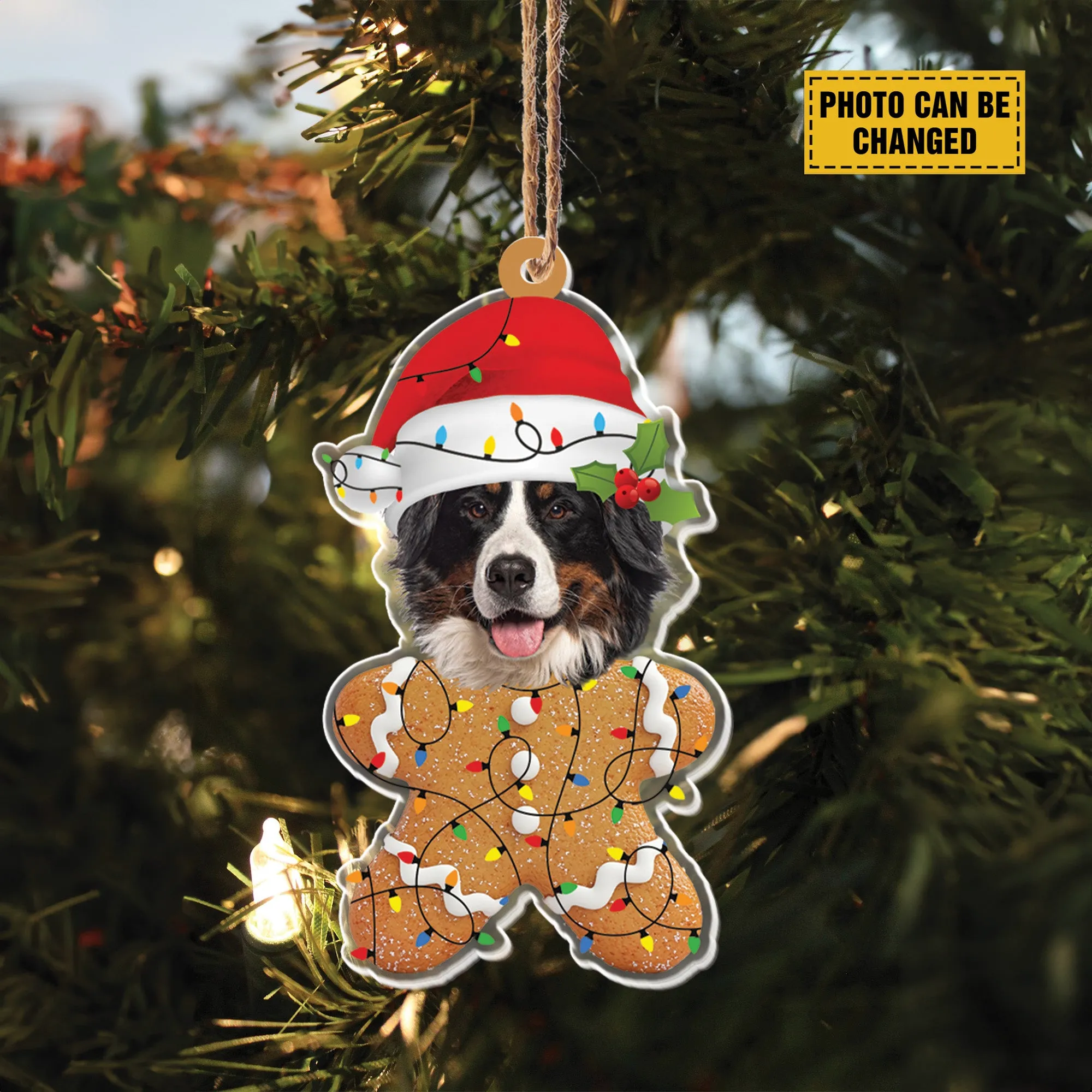 Teesdily | Customize Bernese Mountain Gingerbread Man Ornament, Dog Christmas Ornament, Gingerbread Dog Ornament Christmas Car Hanging, Dog Lover Gift
