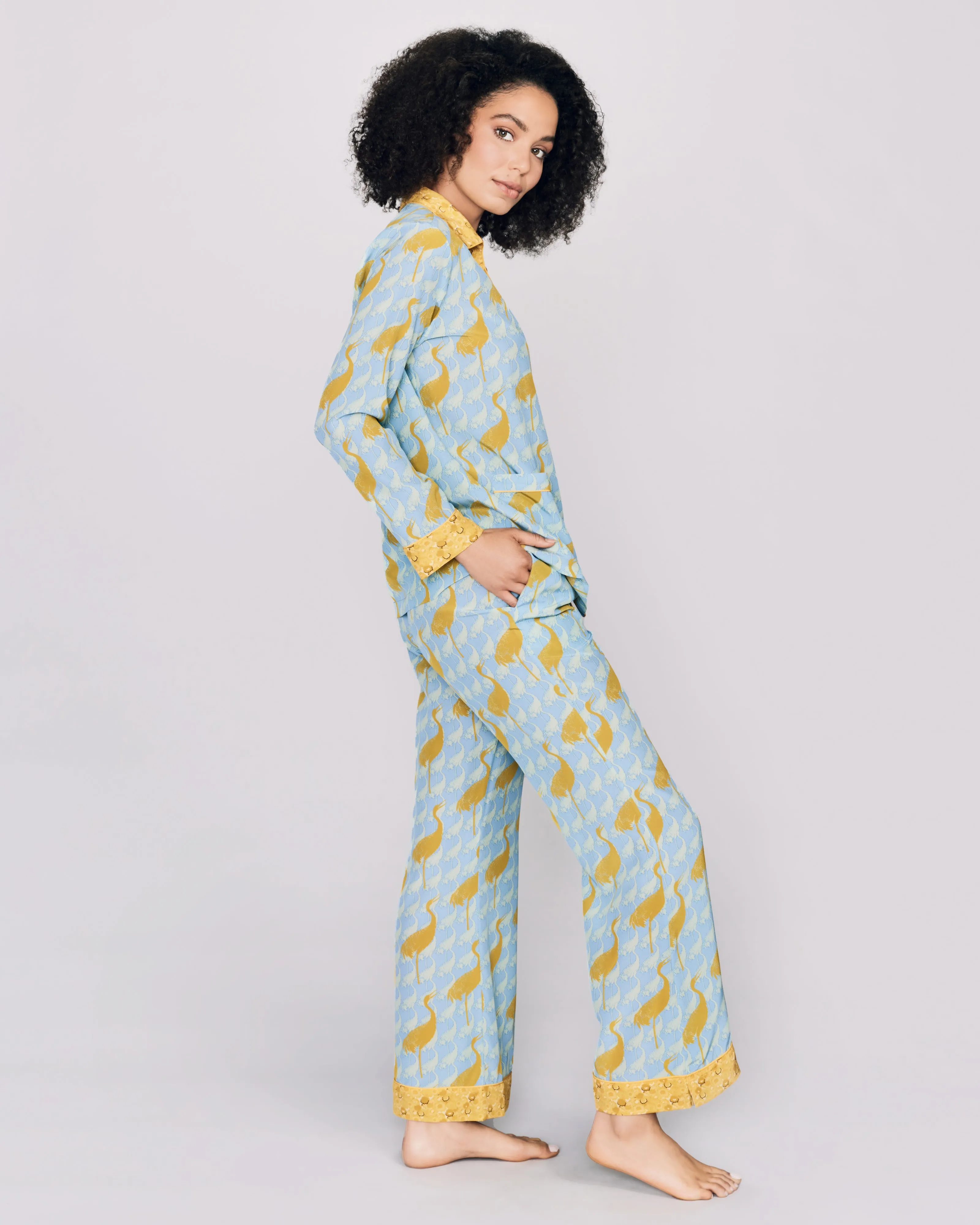 Tokyo Crane Silk Pajama