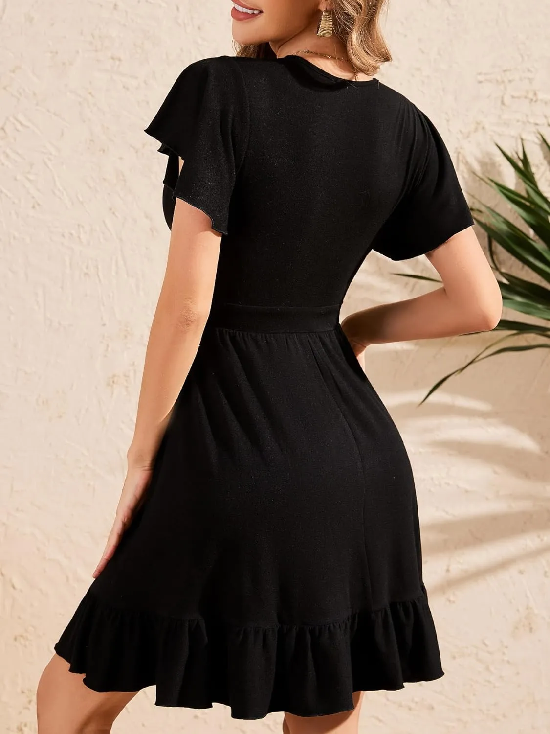 TORARY Womens Summer Dresses 2025 Floral Cap Sleeve Wrap V Neck Ruffle A-Line Sun Dress