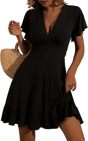 TORARY Womens Summer Dresses 2025 Floral Cap Sleeve Wrap V Neck Ruffle A-Line Sun Dress