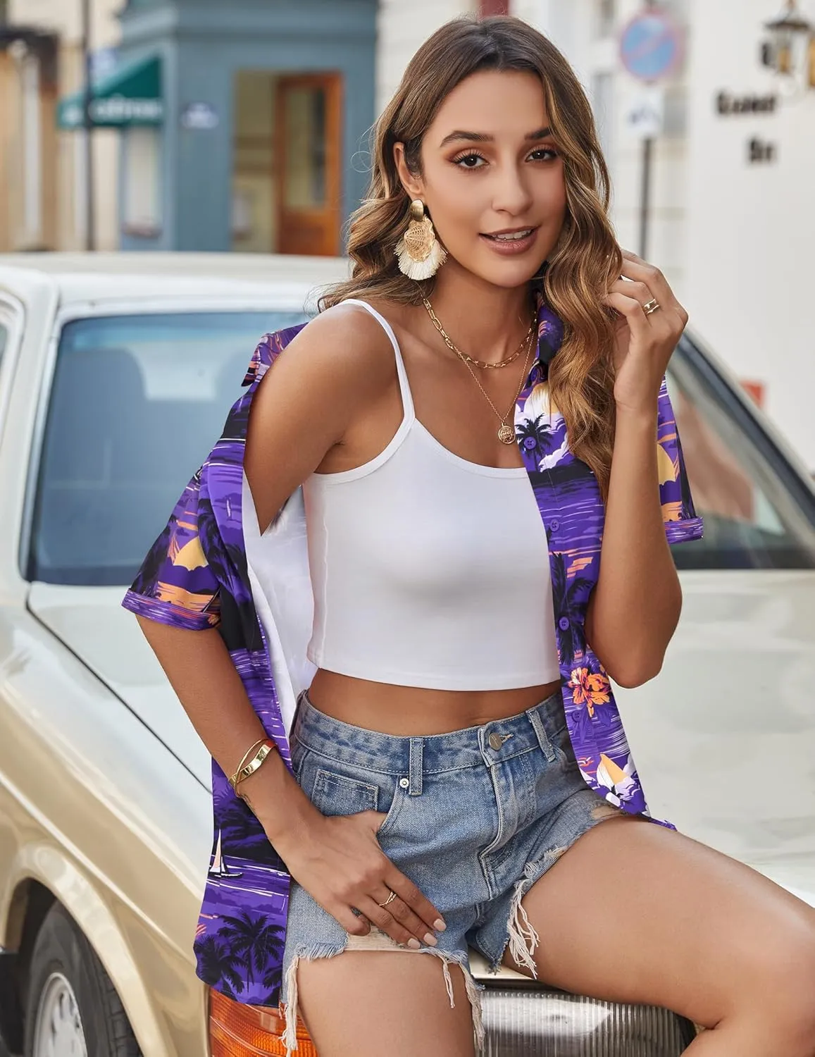 Zeagoo Womens Hawaiian Button Down Shirts Short Sleeve Casual Floral Tropical Shirt Summer Beach Shirt Cool Button Up Tops