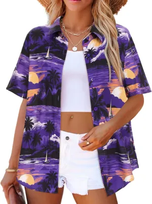Zeagoo Womens Hawaiian Button Down Shirts Short Sleeve Casual Floral Tropical Shirt Summer Beach Shirt Cool Button Up Tops