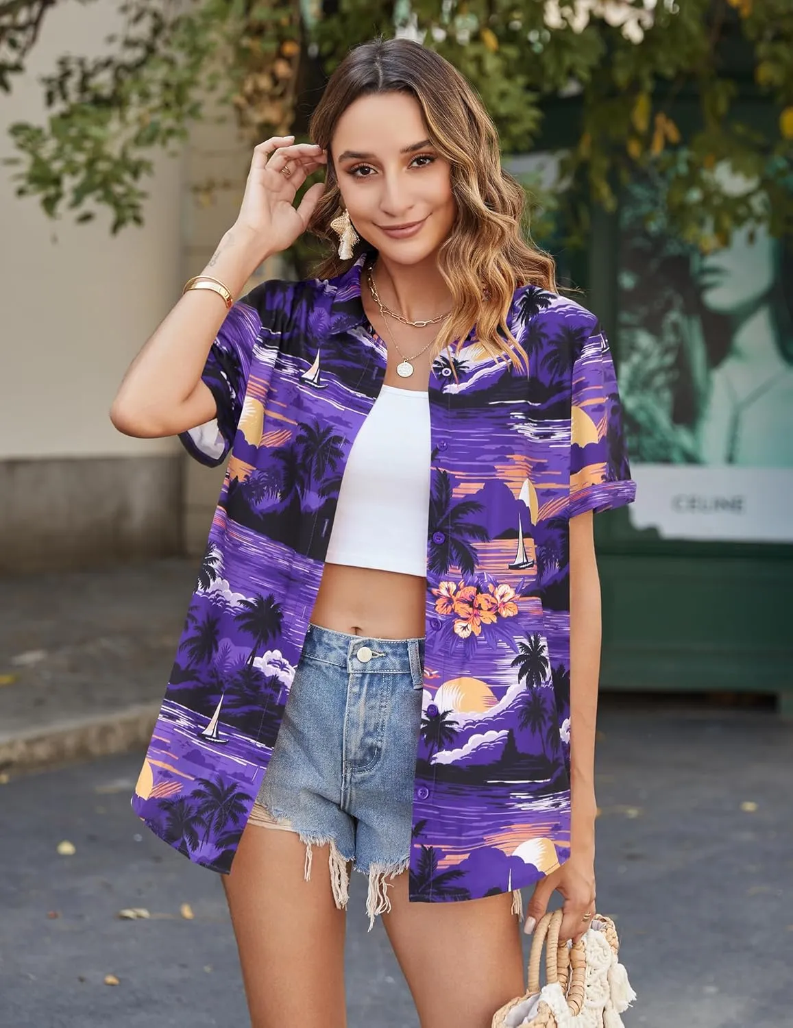 Zeagoo Womens Hawaiian Button Down Shirts Short Sleeve Casual Floral Tropical Shirt Summer Beach Shirt Cool Button Up Tops