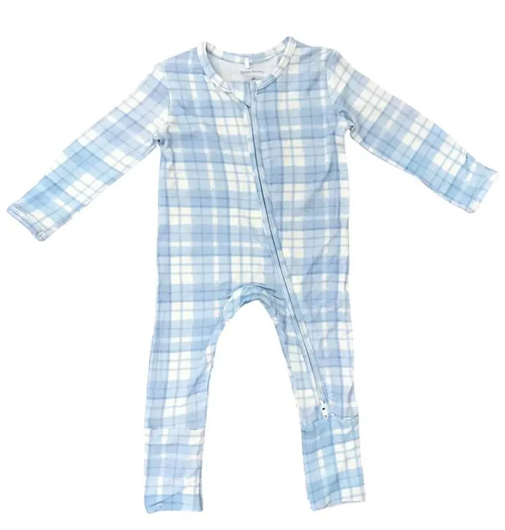 Zipper Footies - Baby Blue Plaid